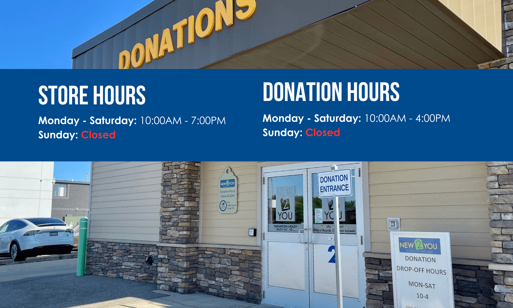 New 2 You store hours and donation hours