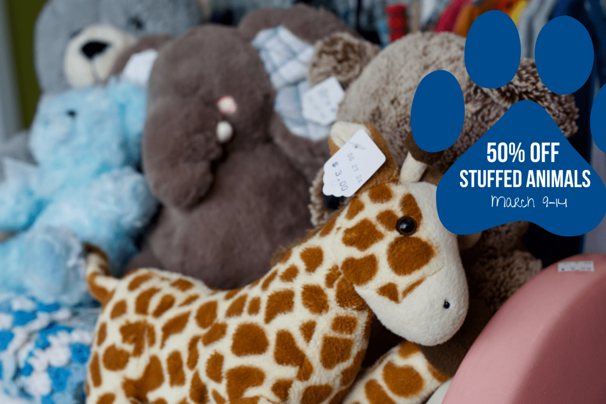 Stuffed animals are 50% off from March 9–14