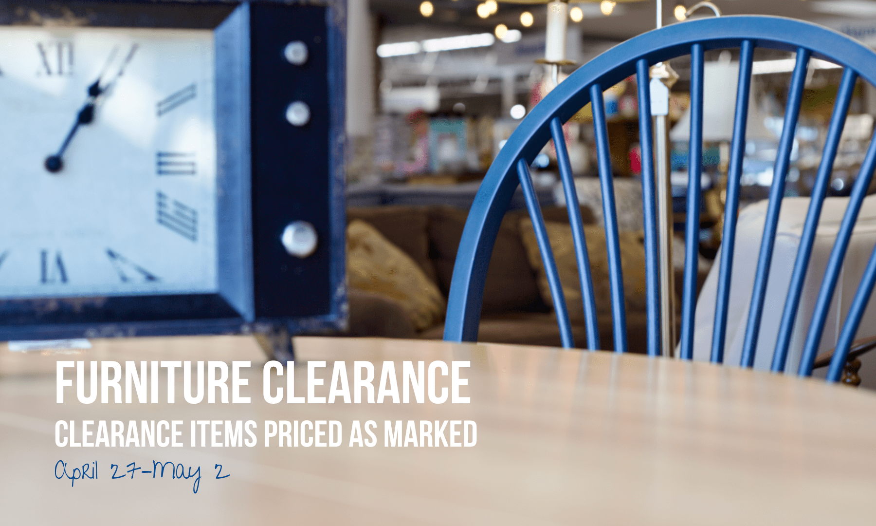 Furniture clearance at New 2 You from April 27–May 2