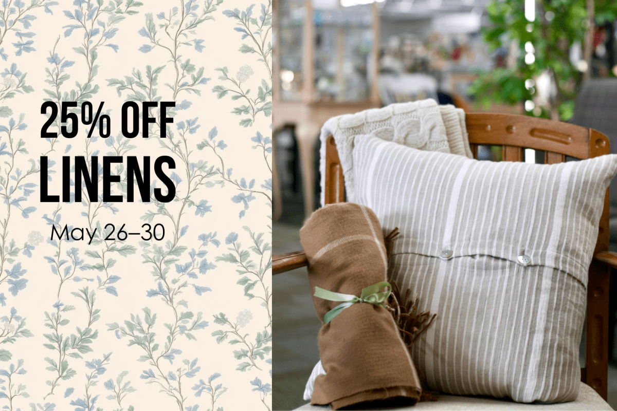 Linens are 25% off from May 26–30