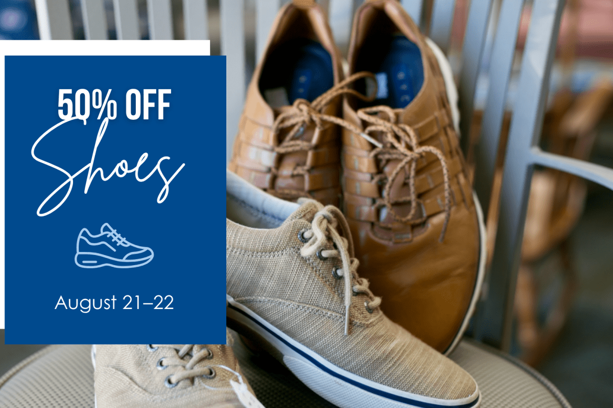 Shoes are 50% off from August 21–22