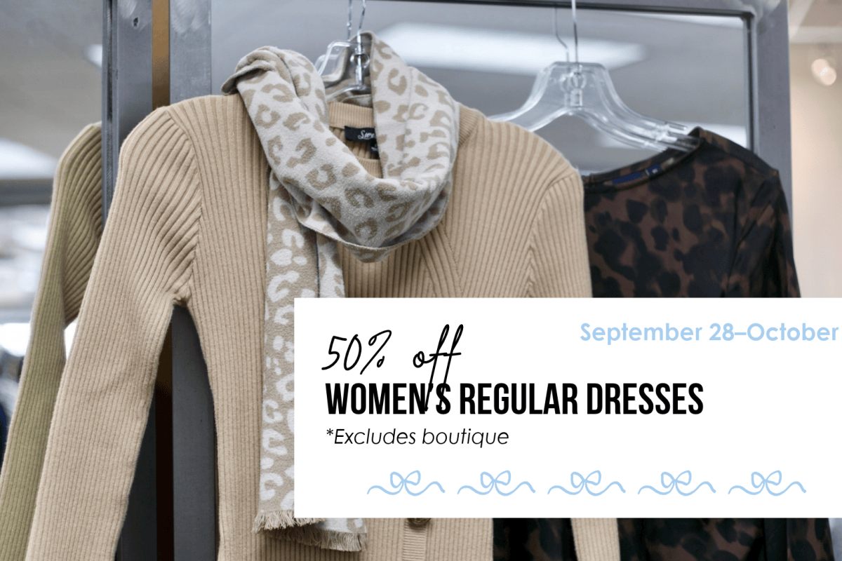 Women's regular dresses are 50% off from September 28–October 3