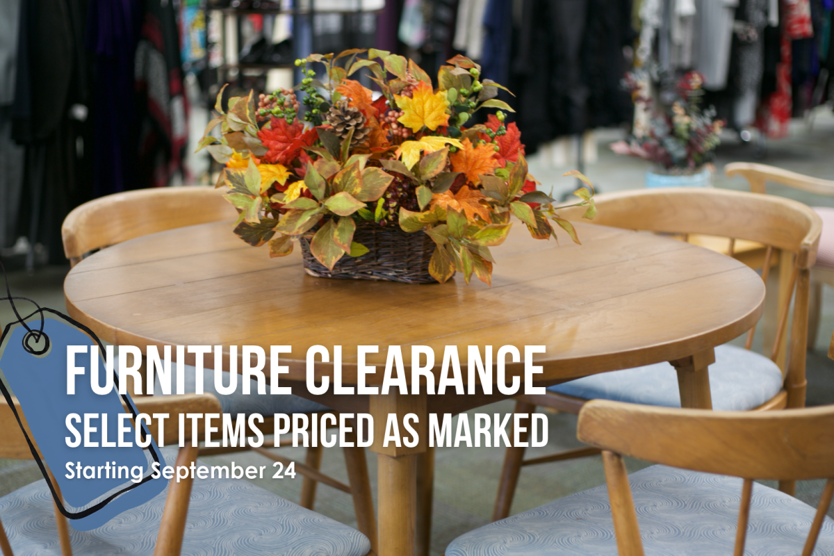 Numerous furniture items are marked to clearance prices starting Thursday, September 24