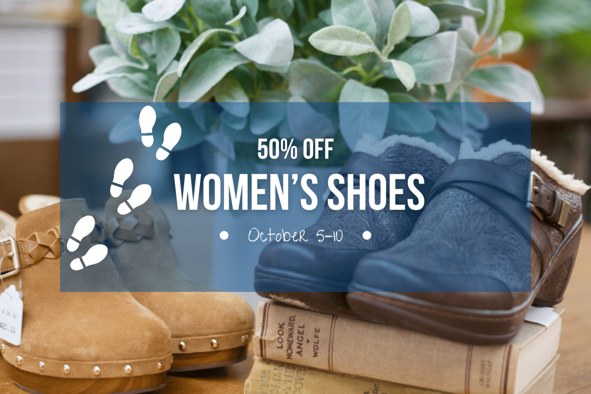 Women's shoes are 50% off from October 5–10 at New 2 You