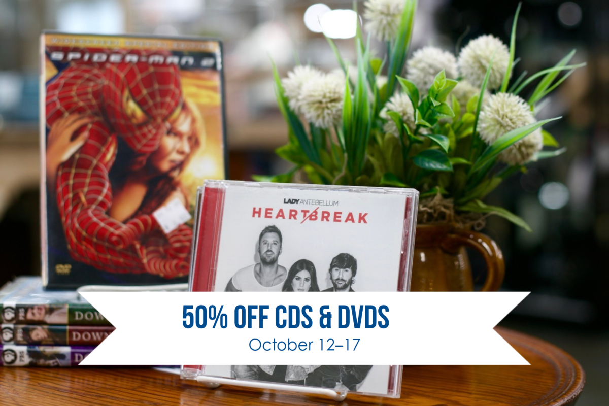 CDs and DVDs are 50% off from October 12–17